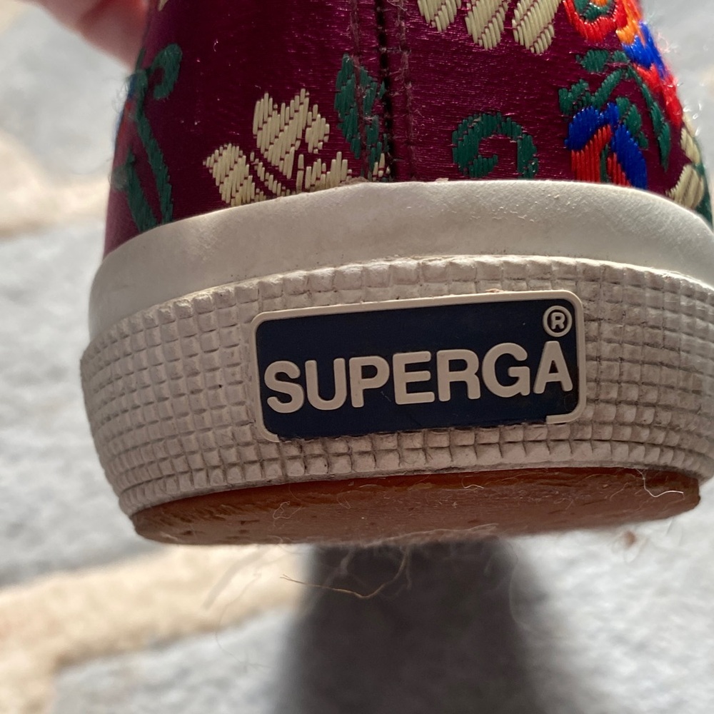 Superga Floral Satin Low-Top Sneakers with Teal Ribbon Laces. - Picture 3 of 16
